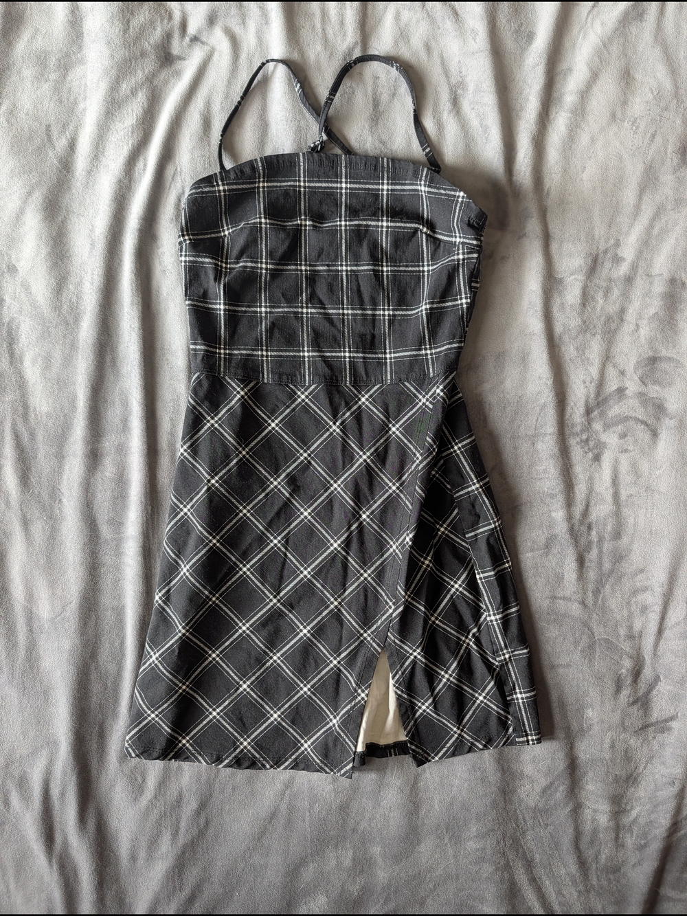 Garage Black Plaid Mini Dress with Spaghetti Straps